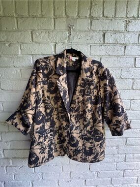 Coldwater Creek Black & Beige Floral Blazer Jacket Sz 1X EUC